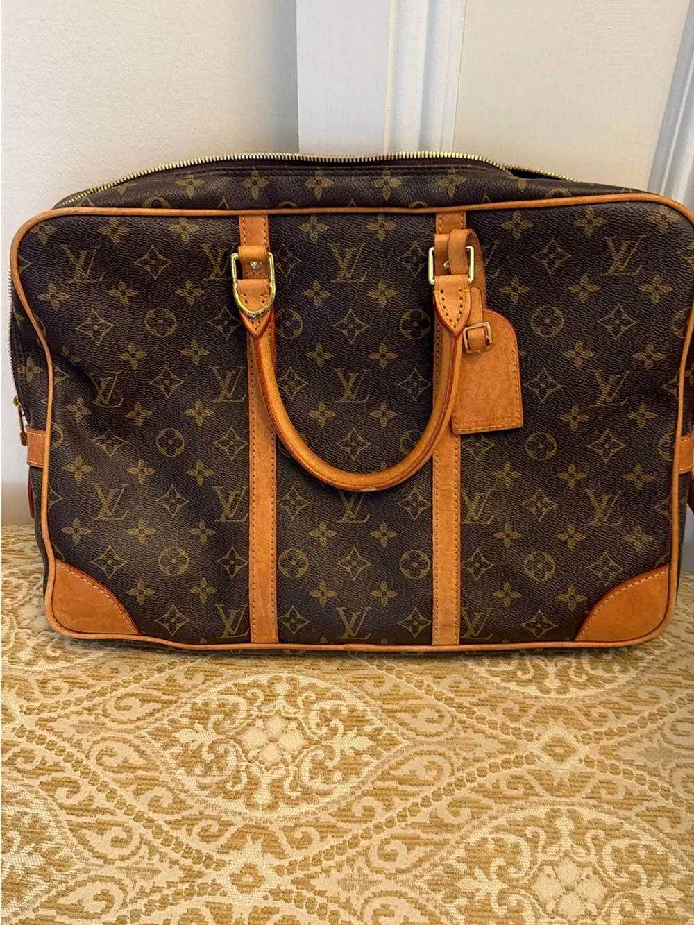 Louis Vuitton Monogram Canvas Travel Briefcase with Tan Leather Trim